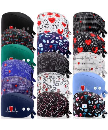 Janmercy 16 Pcs Working Caps with Button and Sweatband Elastic Scrub Hats for Nurses Adjustable Nursing Cap Wide Nurses Headbands Nurses Hair Cover for Women - Buy Online on GoSupps.com