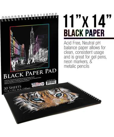 U.S. Art Supply 11x14 Premium Black Sketch Pad, 2 Pack - 30 Sheets Each, Spiral Bound Drawing Paper for Colored Pencils, Gel Pens, Oil Pastels - 64lb Heavyweight Paper (140gsm) - Buy Online on GoSupps.com