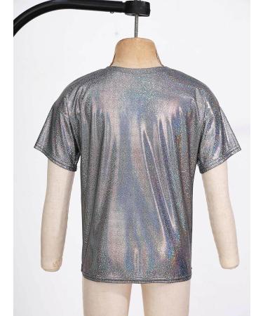 FEESHOW Kids Girls Sparkly Metallic Shiny T-Shirt | Boys Short Sleeves Loose Dance Costume | Black | 9-10 Years - Buy Online on GoSupps.com