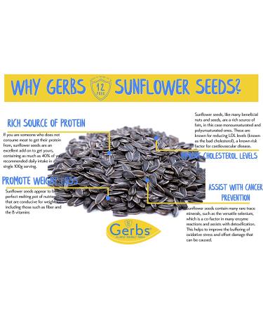 GERBS Unsalted Roasted Whole Sunflower Seed In Shell 1 lb - Top 14 Allergy Free Foods | Healthy Superfood Snack - Non GMO, Dry Roast, Gluten Free, Peanut Free, Vegan, Keto, Kosher - Resealable Bag - Buy Online on GoSupps.com
