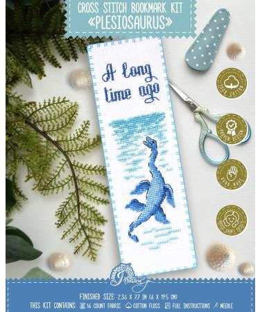 Counted Cross Stitch Kit "Plesiosaurus" - DIY Bookmark Set for Hand Embroidery