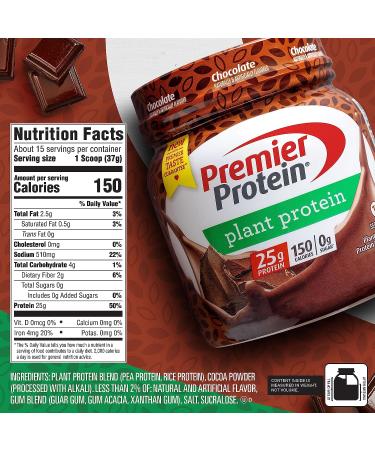 Premier Protein Chocolate Plant-Based Powder - 25g Protein, 0g Sugar, Gluten Free - 15 Servings (Pack of 1) - Buy Online on GoSupps.com