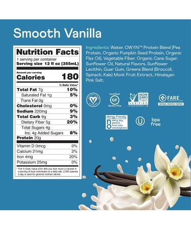 OWYN Vegan Protein Shake - Smooth Vanilla, 20g Plant Protein, 12 Pack, Gluten-Free, Non-GMO - Buy Online on GoSupps.com