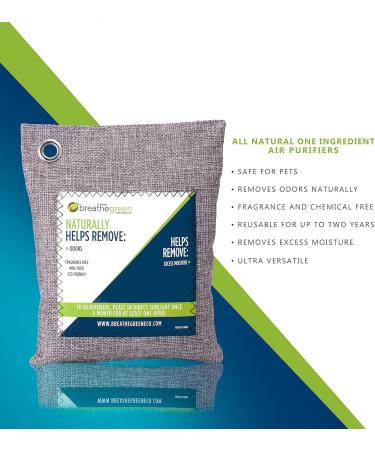 Breathe Green Bamboo Charcoal Odor Eliminator Bag (3 Pack) - Natural Odor Absorber for Home Car Pets & More | Activated Charcoal Freshener - Buy Online on GoSupps.com