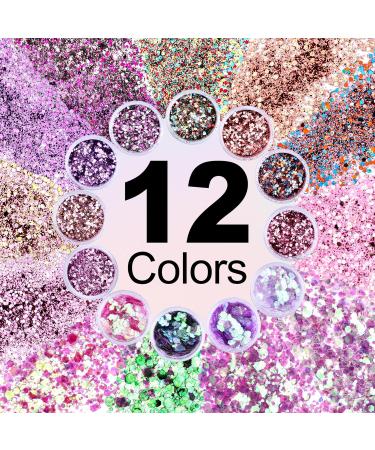 DazSpirit 12 Colors Holographic Glitter Powder - Festival Glitter for Face, Body, Nails - Arts & Crafts Accessory Set - Buy Online on GoSupps.com