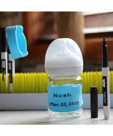 Stretchy Bear Reusable Baby Bottle Labels 6 Pcs (Blue) - Perfect for Daycare | 9 Color Options - Buy Online on GoSupps.com