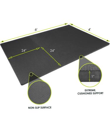 Prosource Fit 1 Extra Thick Puzzle Exercise Mat - Black EVA Foam Interlocking Tiles for Home and Gym - 24 Sq Ft - Buy Online on GoSupps.com