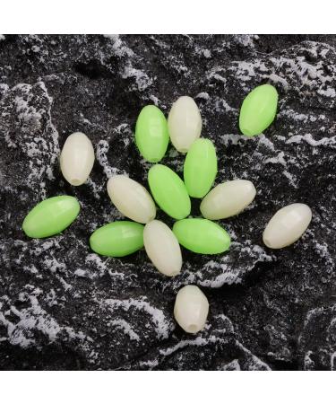 Orootl Glow Beads Fishing Saltwater - 100 Hard Plastic Light Beads | Green & White Oval EI Pearls Bait Fishing Tools - Buy Online on GoSupps.com