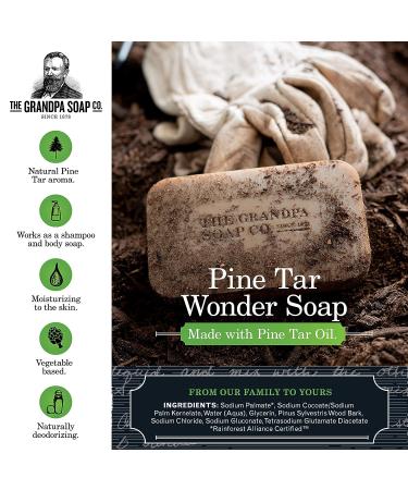 Pine Tar Bar Soap by The Grandpa Soap Company | Vegan 3-in-1 Wonder Soap for Cleansing, Deodorizing, and Moisturizing | 3.25 Oz - Buy Online on GoSupps.com
