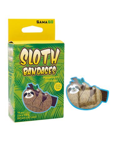 GAMAGO Sloth Bandages for Kids & Kidults - Set of 18 Individually Wrapped Self Adhesive Bandages - Sterile Latex-Free & Easily Removable - Funny Gift & First Aid Addition