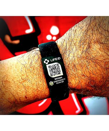 LIFE ID 20mm Scannable Medical Alert Bracelet for Women - Editable Info, Free Profile, No Subscriptions - Black & Charcoal - Buy Online on GoSupps.com