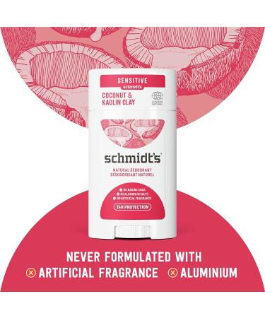 Schmidt's Coconut & Kaolin Clay Deodorant 3.25 oz 3 Pack - Natural, Aluminum-Free, Vegan, Cruelty-Free Formula for Sensitive Skin - 24 Hour Odor Protection (Certified) - Women and Men - Buy Online on GoSupps.com