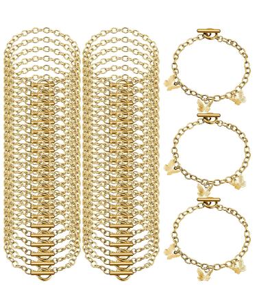 45 Pieces Bracelet Chains with OT Toggle Clasp Stainless Steel Bracelet Link Chains DIY Jewelry Making Bracelets Chains for Women DIY Jewelry Crafts Supplies (Gold)