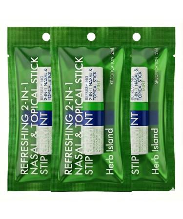 Herb Island 2 in 1 Nasal Stick Inhaler, Nose Refreshing VapoInhaler, Essential Oil Rub, On-The-Go, Freshing, Focus, Awake (3 PC Mint)
