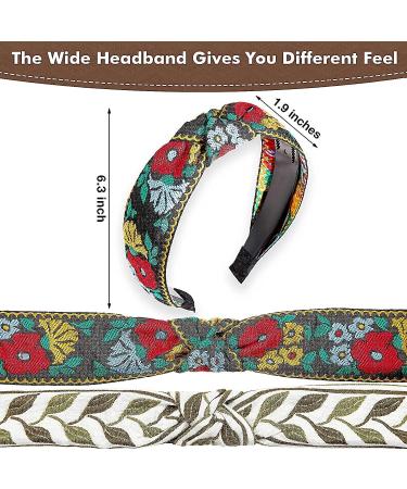 Chuangdi Boho Floral Wide Headband Set - Handmade Knot Embroidery Turban Headband for Women & Girls - Buy Online on GoSupps.com