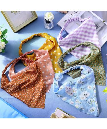 30 Pcs Floral Chiffon Elastic Hair Bandanas for Women | Boho Triangle Head Scarf Set | Plaid Dots Printed Headbands and Hair Accessories - Buy Online on GoSupps.com