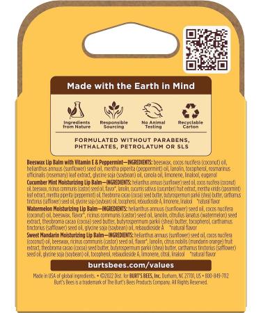 Burts Bees Freshly Picked Moisturizing Lip Balm Blister Pack for Unisex 4 x 0.15 oz Lip Balm Watermelon Sweet Mandarin Beeswax Cucumber Mint Multi-Color Freshly 1 count (Pack of 4) - Buy Online on GoSupps.com