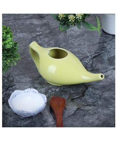 Leak Proof Durable Ceramic Neti Pot Non-Metallic and Lead Free Comfortable Grip | Microwave and Dishwasher Friendly Natural Treatment for Sinus and Congestion (Yellow)