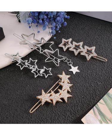 6PCS Star Hair Clips - Non-slip Metal Barrettes with Rhinestone and Pearl - Women's Silver Golden Hair Accessories - Buy Online on GoSupps.com