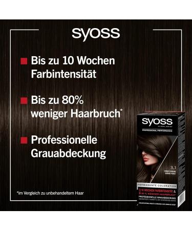 Syoss Color Hair Color 3_1 Dark Brown - 115ml Permanent Dye 10 Weeks Intensity 3 Pack | 70% Less Hair Break - Buy Online on GoSupps.com