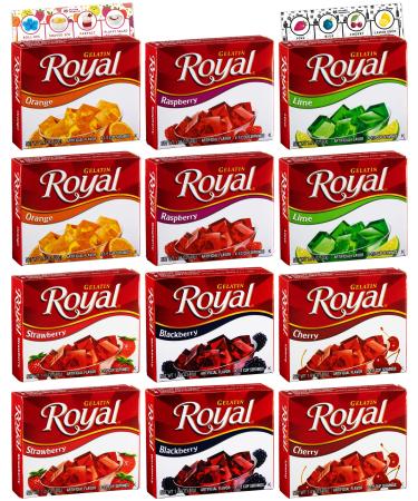 Royal Gelatin Variety Pack of 12 | 2 Box Each - Strawberry, Orange, Lime, Raspberry, Blackberry and Cherry | Bundled with Ballard Jello Shot Recipe Card and Ballard Cold Treats Card - Buy Online on GoSupps.com