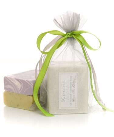 Organic Handmade Soap Set by KEOMI NATURALS - Scented with Pure Aromatherapy Grade Essential Oils - 2 Full Size Bars (Green Tea Goddess and Luscious Lavender) Comes Wrapped in Lovely Organza Bag Green Tea Goddess & Lusci...