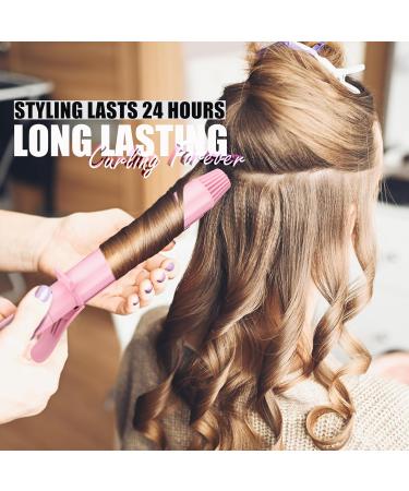Long Barrel Curling Iron 1.25 Inch Ceramic with Argan Oil & Keratin 11 Temp Settings Clips & Pad Perfect for Thin Hair - Pink - Buy Online on GoSupps.com