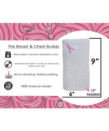 Breast and Chest Buddy Mastectomy Pillow & Seatbelt Cushion | Soft Gray with Pink Ribbon | Ideal for Mastectomy & Reconstruction Support - Buy Online on GoSupps.com