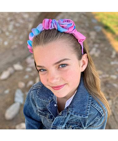 FROG SAC 2 Tie Dye Satin Rosette Headbands for Girls - Dressy Ruched Hair Accessories for Kids - Buy Online on GoSupps.com
