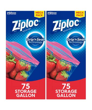 Ziploc Gallon Food Storage Bags, Grip 'n Seal Technology for Easier Grip, Open, and Close, 75 Count, Pack of 2 (150 Total Bags) 150 Count Transparent