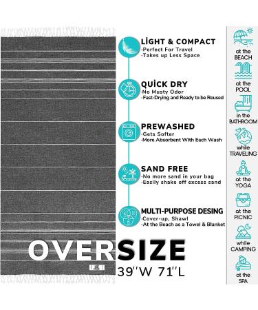 Ephesus Towels Turkish Beach Towel - 39x71 inch Oversized - Anthracite New Sultan Pack 1 - Turkish Cotton for Beach, Bath, Pool, Gym, Yoga - Lightweight & Quick Dry - Buy Online on GoSupps.com