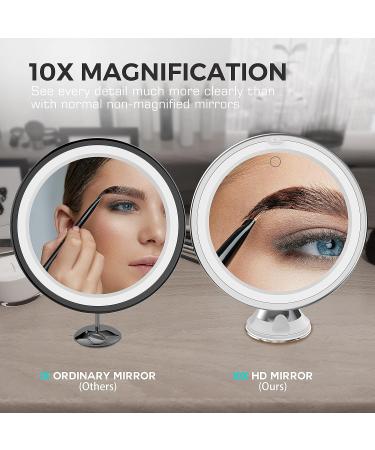 Vimdiff 10X Magnifying Mirror with Touch Control LED Lights - 360 Rotating Arm & Locking Suction Cup - Bathroom Vanity & Travel Makeup Mirror (White) - Buy Online on GoSupps.com