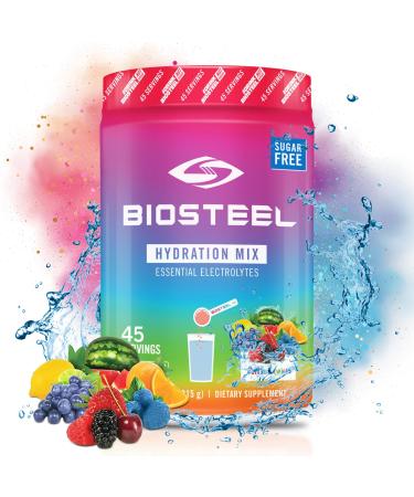 BioSteel Sugar Free Electrolytes Hydration Powder Mix - Smart Zero Sugar Electrolyte Drink Mix with 5 Essential Electrolytes Rainbow Twist Flavor for Gym Sports Music Festivals -45 Servings per Tub