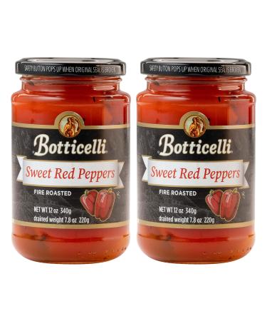 Roasted Red Peppers by Botticelli, 12oz Jars (Pack of 2) - Gluten-Free - Fire Roasted Sweet Red Peppers 12 Ounce (Pack of 2)