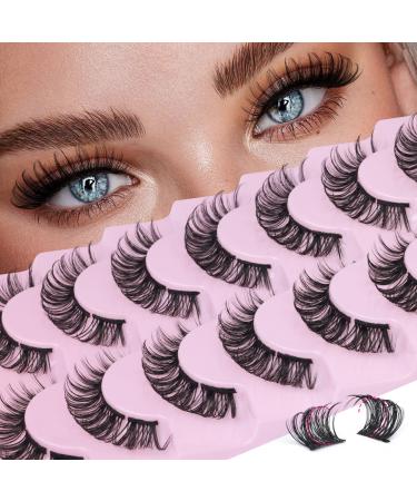 False Lashes Natural Look Cluster Lashes Curly Fluffy Fake Lashes Wispy Cat Eye Lashes Extensions Individual Lashes Pack 8 Pairs