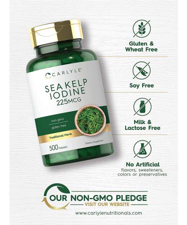 Sea Kelp Iodine 225mcg | 500 Tablets Non-GMO Gluten Free | Traditional Herb Supplement by Carlyle - Buy Online on GoSupps.com