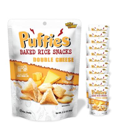 Rice above Bad Fortune (cookies)! Rise Buddy Puffies - Plant-based, Baked (not fried), Gluten-free, Low Cholesterol / Fat, No GMO / Artificial Flavor / Preservatives / Coloring, On-the-Go / School / Work snacks, 12 Packs x 2.12 oz (Double Cheese)