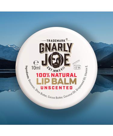 Gnarly Joe Moisturising Lip Balm - 10ml - 100% Natural Ingredients - Cocoa Butter - Coconut Oil - Beeswax - Vitamin E Oil - Lip Care - Organic Lip Balm - Lip Repair - Lip Moisturiser - (Unscented) - Buy Online on GoSupps.com