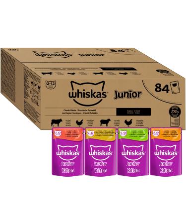 Whiskas Junior Katznassfutter classic selection in sauce 84 portion bags 84x85g (1 large pack) - high -quality cat food wet for adolescents from 2 to 12 months Classic selection 7.14 kg (1 Pack)