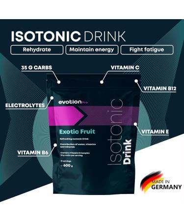 EVOTION PRO Isotonic Drink Powder - 600 g Ideal for Hydration With Electrolytes and Carbohydrates Prevent Muscle Cramps Gluten Free Exotic Fruits - Buy Online on GoSupps.com