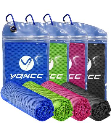 YQXCC 4 Pack Cooling Towel (47"x12") Ice Towel for Neck, Microfiber Cool Towel, Soft Breathable Chilly Towel for Yoga, Sports, Golf, Gym, Camping, Running, Fitness, Workout & More Activities Dark Blue/Dark Gray/Rose Red/Green