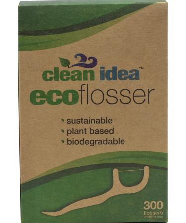 Clean Idea EcoFlosser - 300 Picks - Biodegradable Floss Pick - Dental Floss Picks - Plant Based - Sustainable - Eco Friendly - Floss Stick