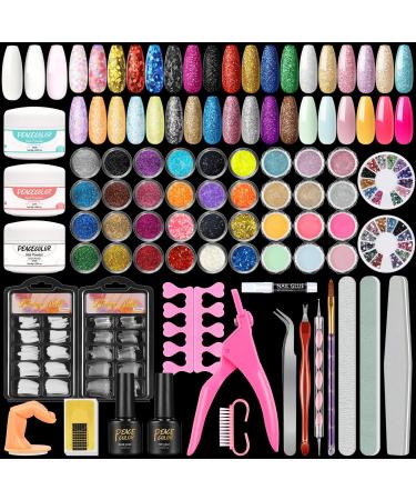 PEACECOLOR Acrylic Nail Kits Full Set for Beginners with Pink Clear White Acrylic Powder and Liquid 36PC Glitter Nail Decoration Powder Top Base Coat for Acrylic Nail Extension Carving Beauty Gifts XA-48