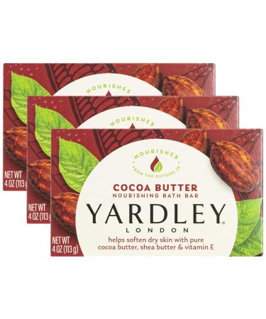 Yardley London Nourishing Bath Soap Bar Cocoa Butter Helps Soften Dry Skin with Pure Cocoa Butter Shea Butter & Vitamin E 4.0 oz Bath Bar 1 Soap Bar (Pack of 3) 4 Ounce (Pack of 3)