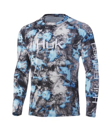 HUK Men's Pursuit Camo Vented Long Sleeve 30 UPF Fishing Shirt Mossy Oak Lightning XX-Large