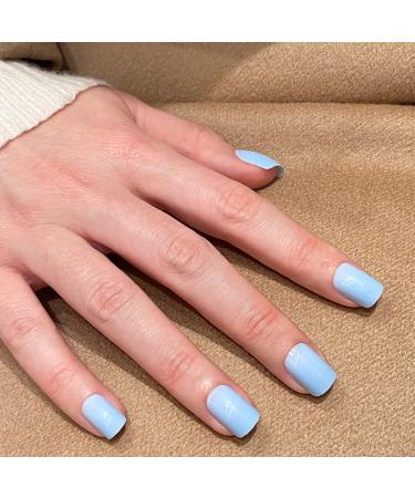 Novo ovo nails to stick on short angular oval press on fake nails square light blue blue monochrome pure color artificial fingernails for sticking up artificial nails with glue havana
