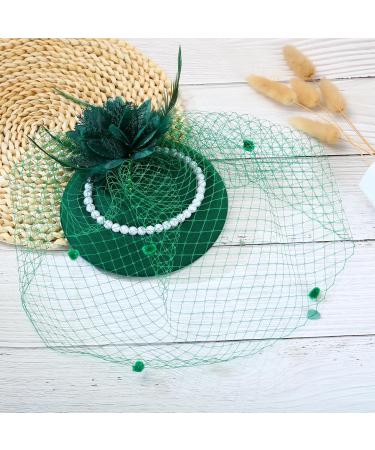 MOYAGA Green Fascinator - Green Fascinators for Weddings Green Feathers and Flower and Pearl for Hats Hair Feathers Clip Vintage Pearl Wool Beret Feather Mesh Hair Accessory - Buy Online on GoSupps.com