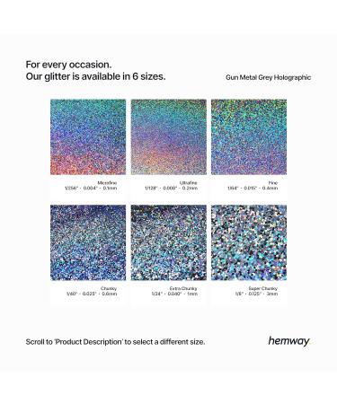 Hemway Fine Sparkle Glitter 100g - Cosmetic Safe Gun Metal Holographic Grey Glitter for Crafts & Makeup - Buy Online on GoSupps.com