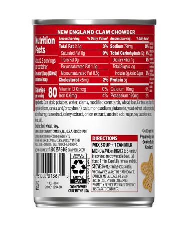 Campbell's Condensed New England Clam Chowder 10.5 oz Can (Pack of 12) - Bulk Pack of 12, 10.5 oz Cans of Classic New England Clam Chowder - Buy Online on GoSupps.com
