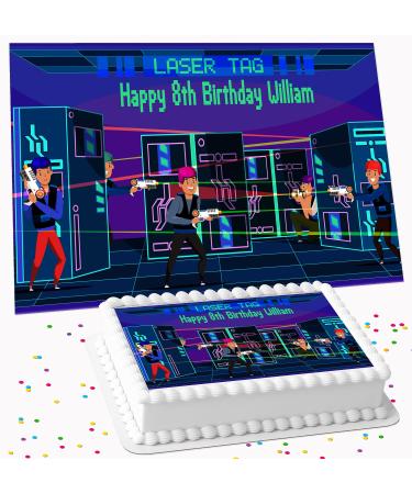 LASER TAG BIRTHDAY PARTY PERSONALISED ICING EDIBLE COSTCO CAKE TOPPER R1-302 - Buy Online on GoSupps.com